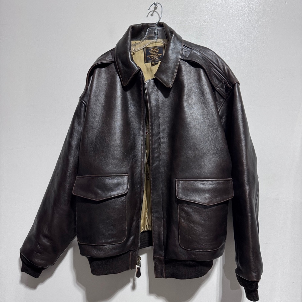 Cockpit USA A-2 Flight‎ Jacket Mens 2XL Brown Leather Military Bomber Coat